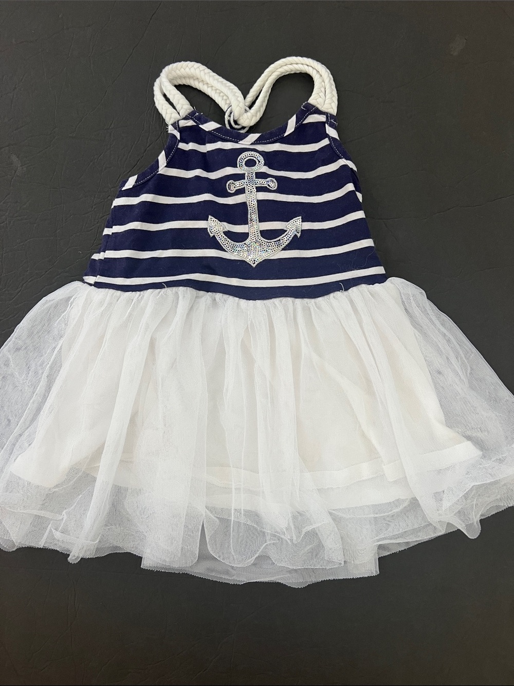 3T btween Navy and White Striped anchor Girls' Dress